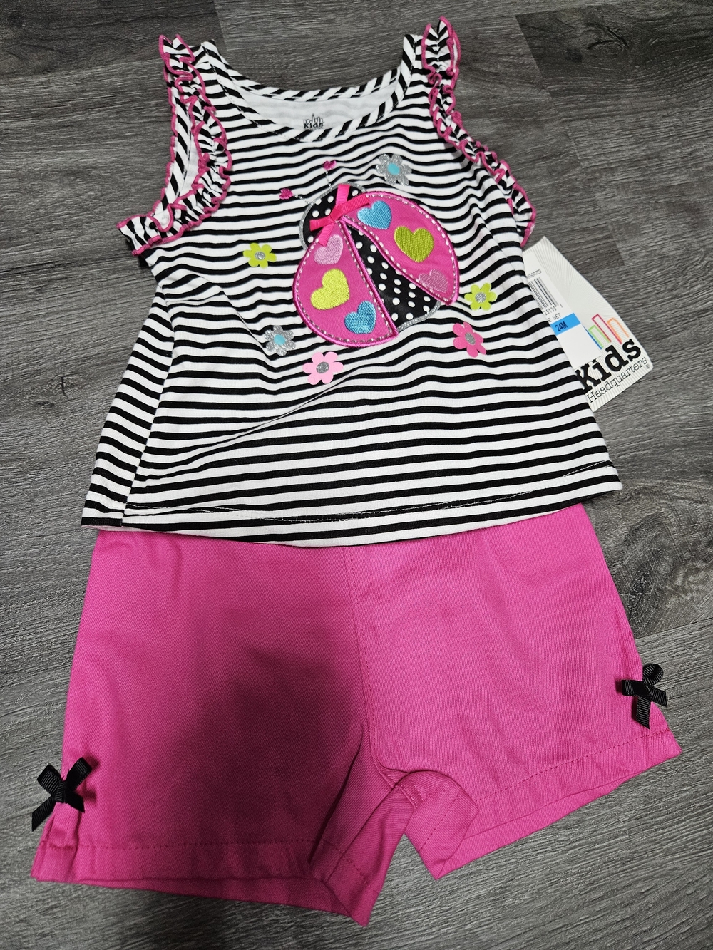 Black & White Striped Ladybug Tank with Pink Shorts